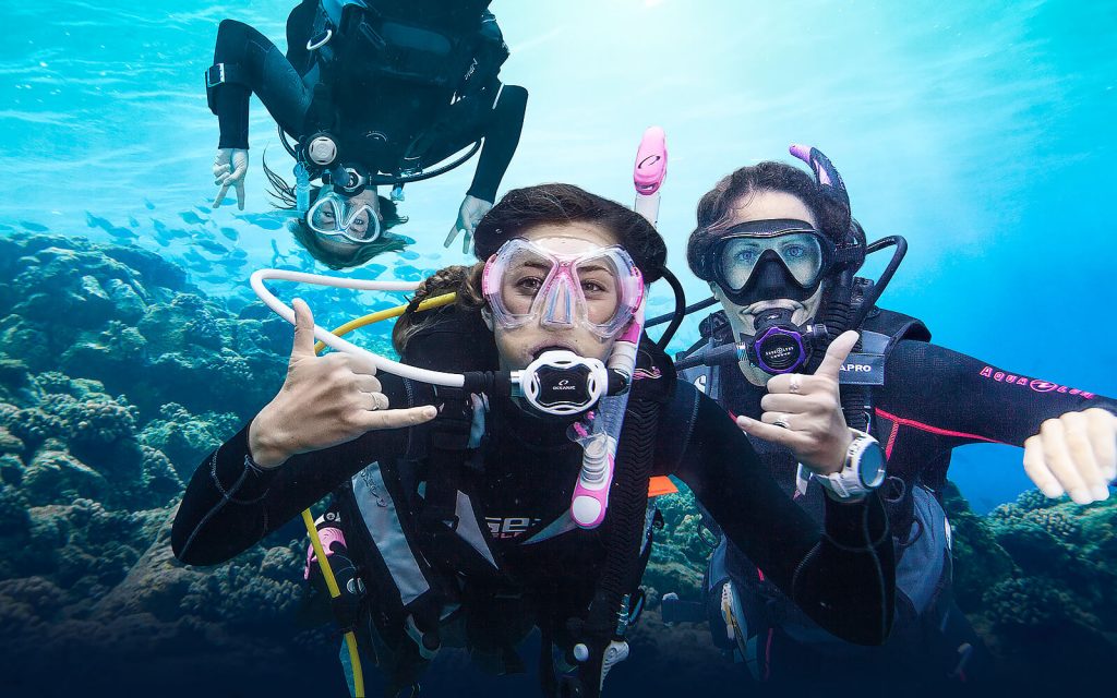 Diving professionals under water